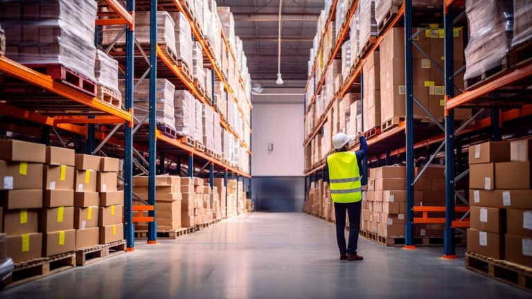 A-warehouse-with-personnel-assessing-business-needs-and-location-considerations